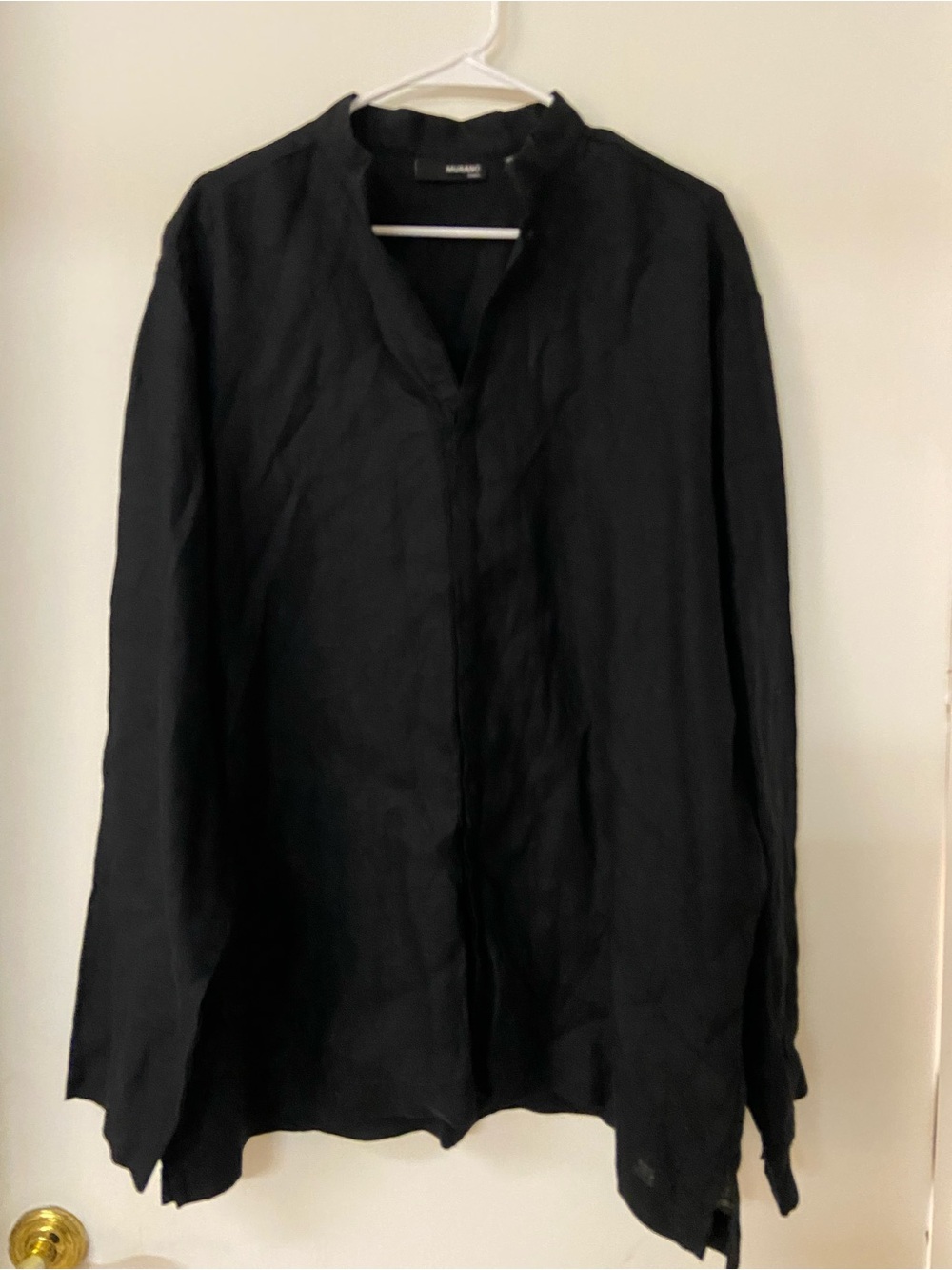 Murano 100% Linen Shirt Men's XL Black Long Sleeve Button Up Mandarin Collar